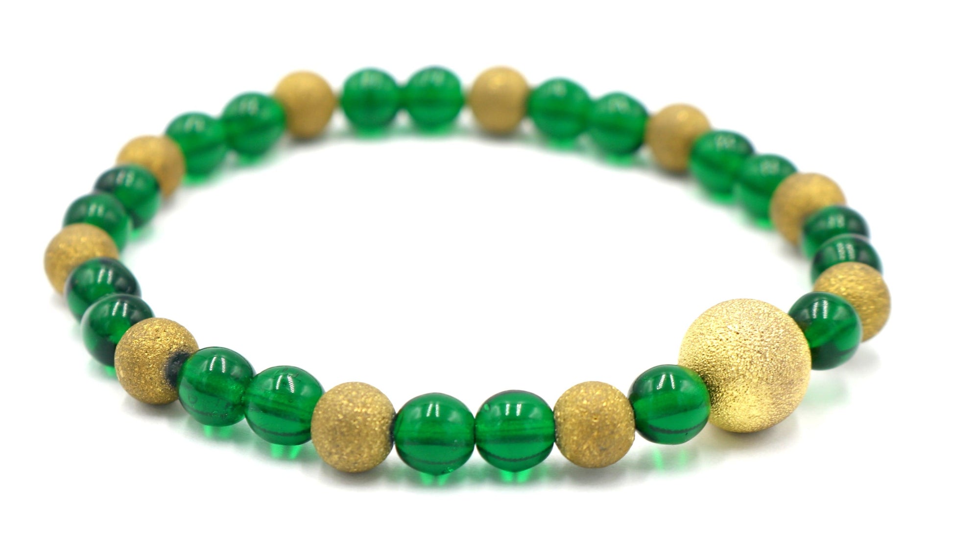 Hand Blown Dark Green and Yellow Gold Sandblasted Glass Women's Bracelet - Monkeysmojo