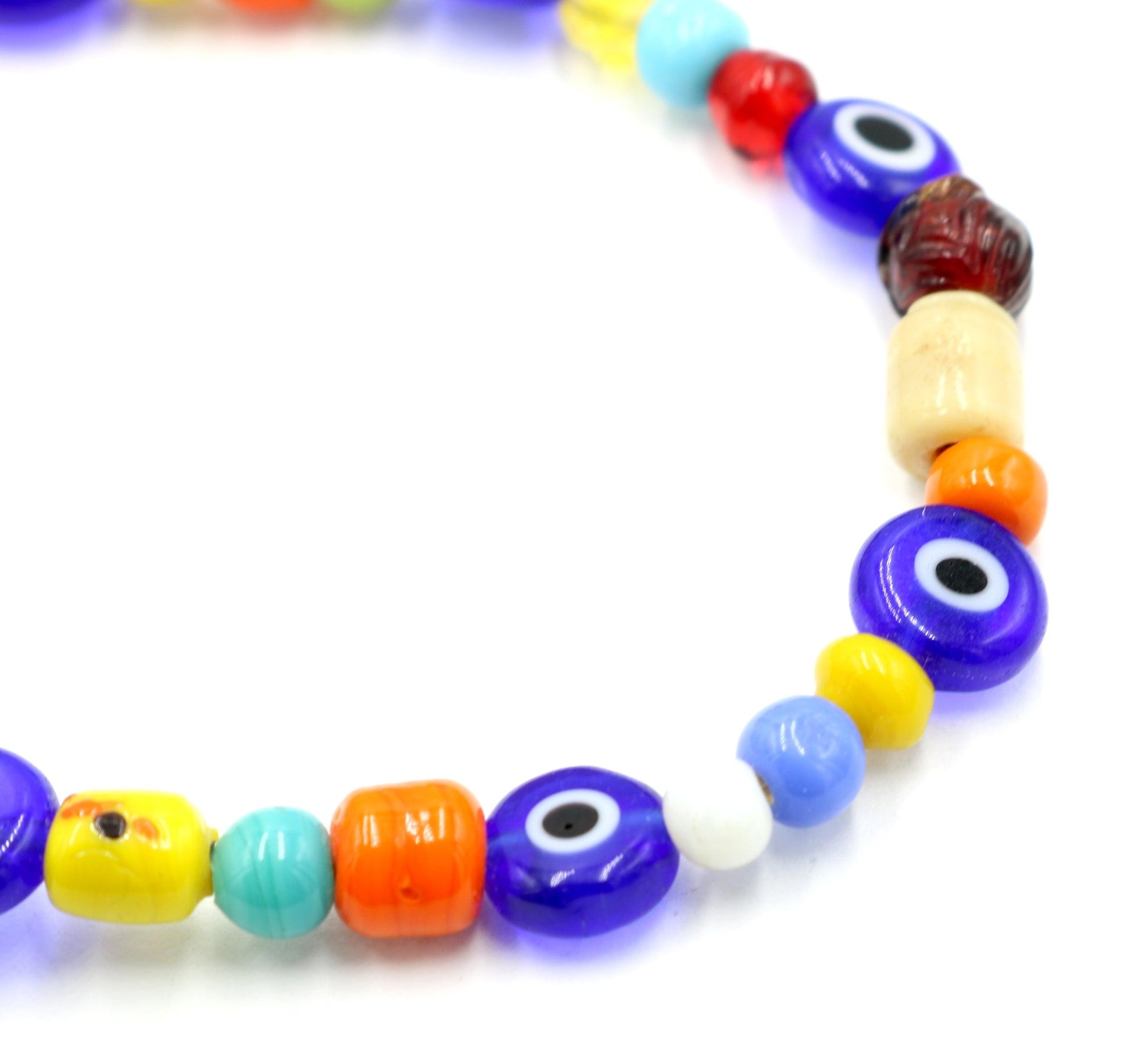 Evil Eyes and Tie Dye - Women's Vibrant Color Glass Bead Bracelet - Monkeysmojo
