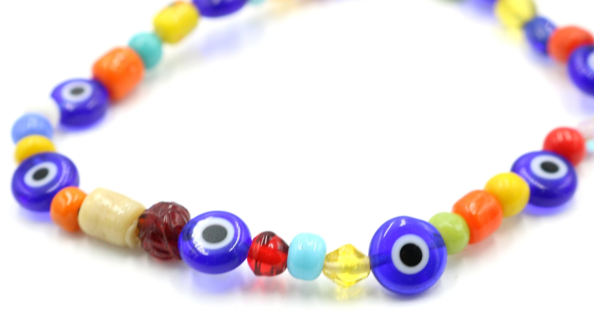 Evil Eyes and Tie Dye - Women's Vibrant Color Glass Bead Bracelet - Monkeysmojo