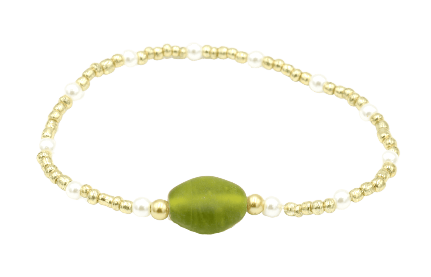 Women's White Pearl Yellow Gold and Green Glass Bracelet - Irish Collection - Monkeysmojo