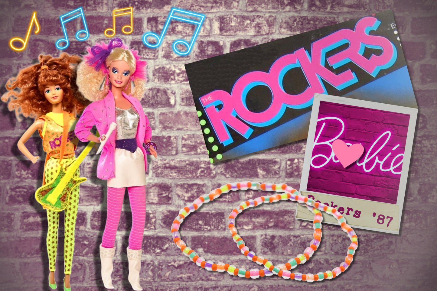 Rock and Roll All Night in Neon and Orange Women's Glass Bead Stretch Bracelet - Monkeysmojo