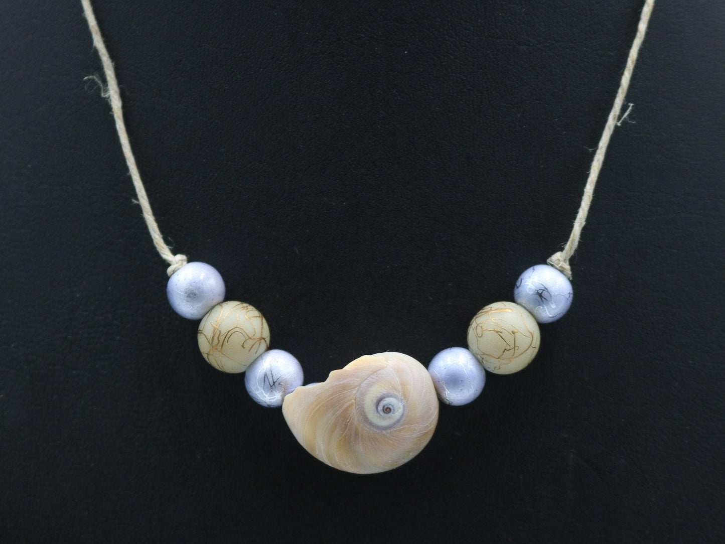 Unique One of a Kind Ocean Women's Nautical Necklace Florida with Spiral Sea Snail Shell Charm 18 1/2" Gold Toned Twine Handmade - Monkeysmojo