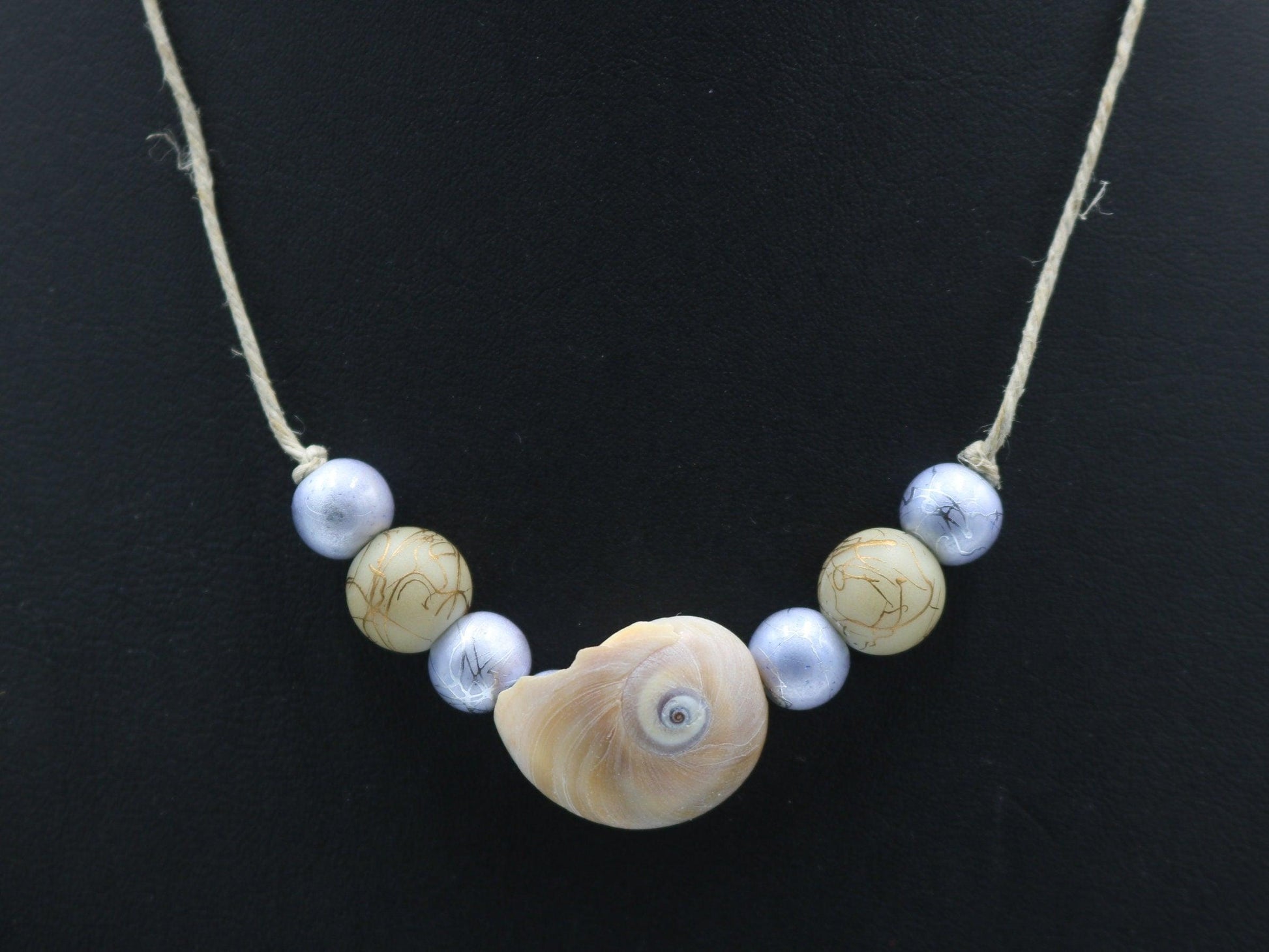 Unique One of a Kind Ocean Women's Nautical Necklace Florida with Spiral Sea Snail Shell Charm 18 1/2" Gold Toned Twine Handmade - Monkeysmojo