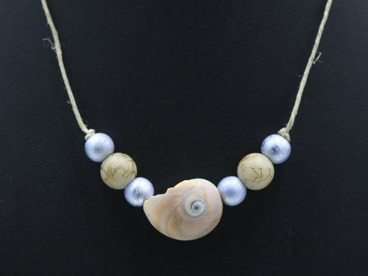 Unique One of a Kind Ocean Women's Nautical Necklace Florida with Spiral Sea Snail Shell Charm 18 1/2" Gold Toned Twine Handmade - Monkeysmojo