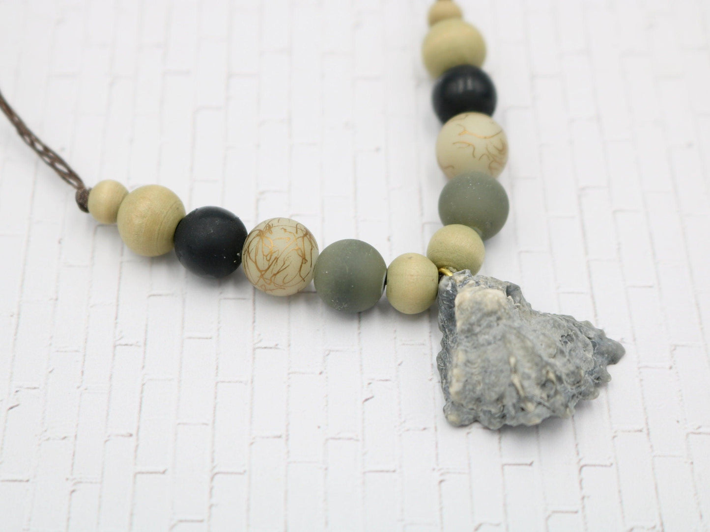 Unique One of a Kind Ocean Women's Nautical Necklace Florida with Shell Charm Glass Wooden Recycled Beads 19 1/2" Gold Toned Handmade - Monkeysmojo