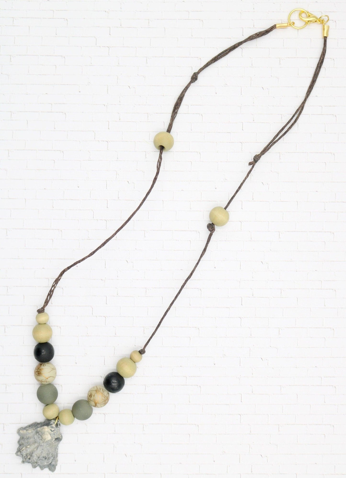 Unique One of a Kind Ocean Women's Nautical Necklace Florida with Shell Charm Glass Wooden Recycled Beads 19 1/2" Gold Toned Handmade - Monkeysmojo