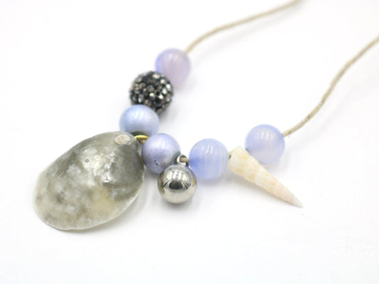 Unique One of a Kind Handmade Nautical Ocean Inspired Jingle Shell Florida Twine Necklace with Glass Beads and Charm - Recycled 20" - Monkeysmojo