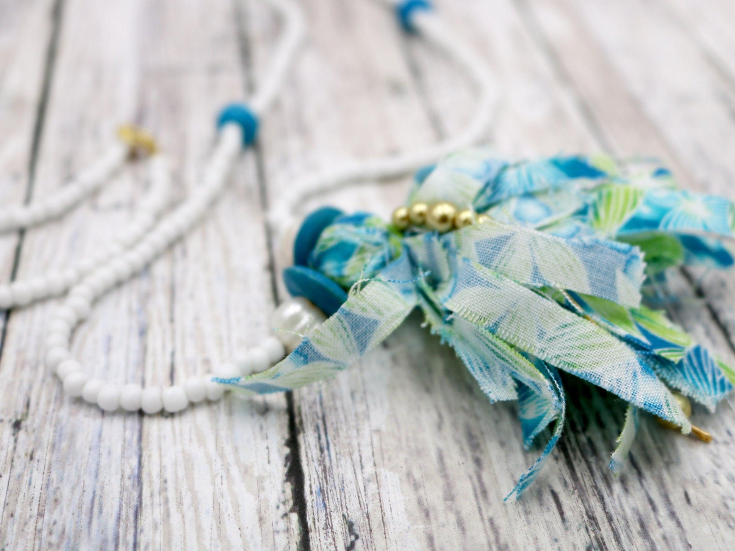 Unique One-of-a-Kind Avant Garde Abstract Inspired Fabric Tassel Elephant Over-Head Necklace with Glass Beads 42" Total Length Handmade - Monkeysmojo