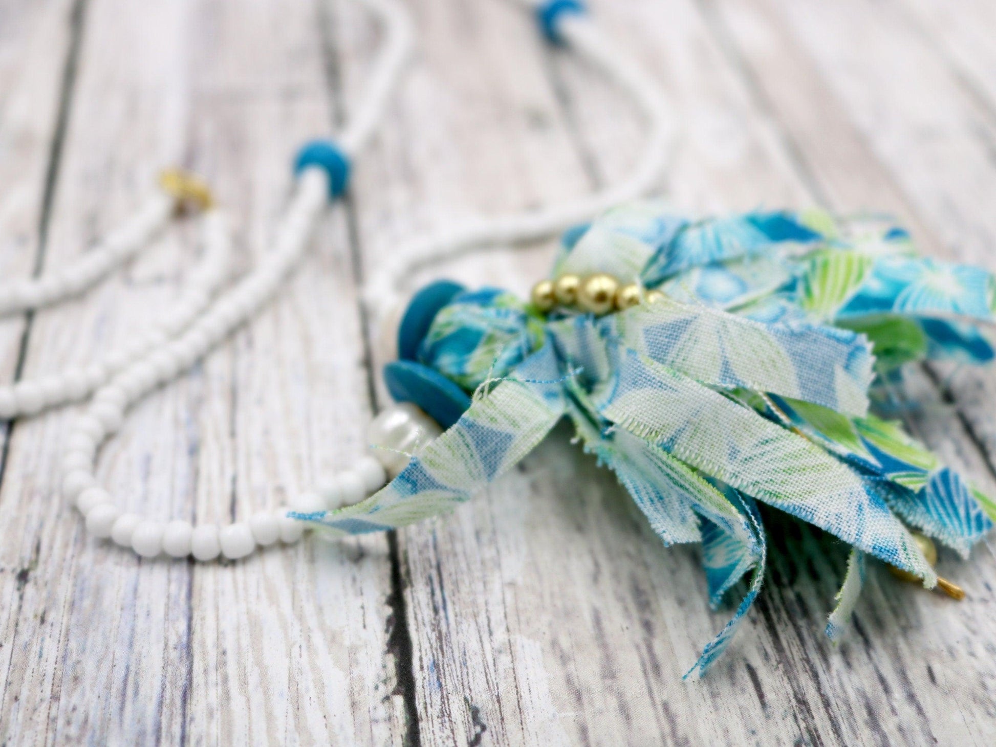 Unique One-of-a-Kind Avant Garde Abstract Inspired Fabric Tassel Elephant Over-Head Necklace with Glass Beads 42" Total Length Handmade - Monkeysmojo