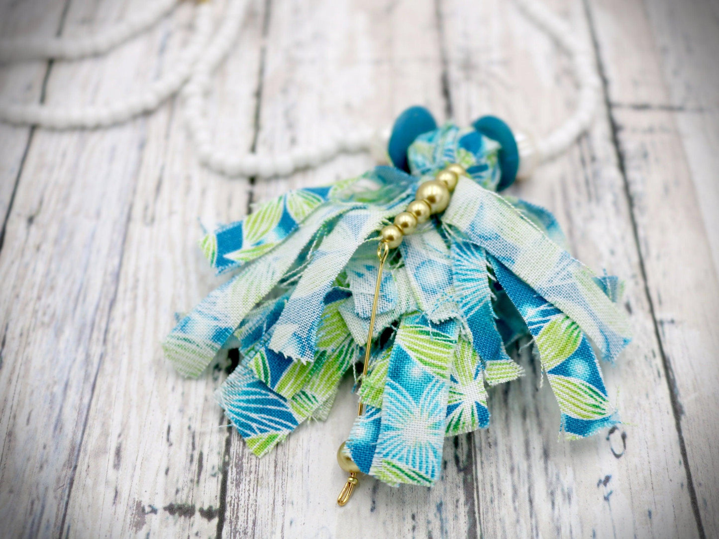 Unique One-of-a-Kind Avant Garde Abstract Inspired Fabric Tassel Elephant Over-Head Necklace with Glass Beads 42" Total Length Handmade - Monkeysmojo