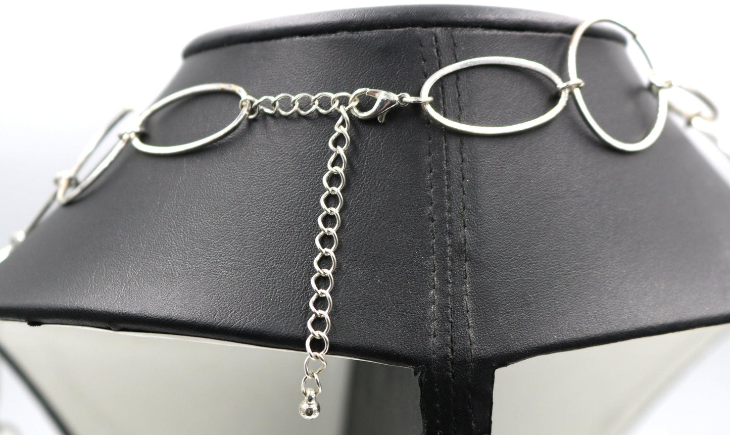 Retro Inspired 2000s Silver Tone Mixed Metals 35-38" Long Adjustable Silver Circles Statement Costume Necklace - Monkeysmojo