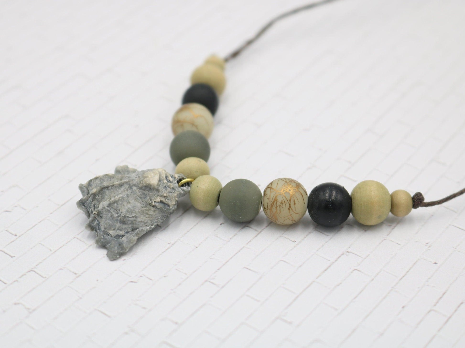 Unique One of a Kind Ocean Women's Nautical Necklace Florida with Shell Charm Glass Wooden Recycled Beads 19 1/2" Gold Toned Handmade - Monkeysmojo