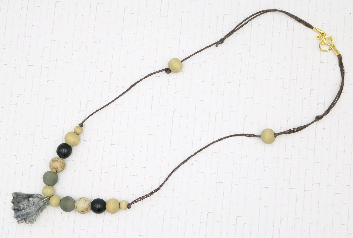 Unique One of a Kind Ocean Women's Nautical Necklace Florida with Shell Charm Glass Wooden Recycled Beads 19 1/2" Gold Toned Handmade - Monkeysmojo