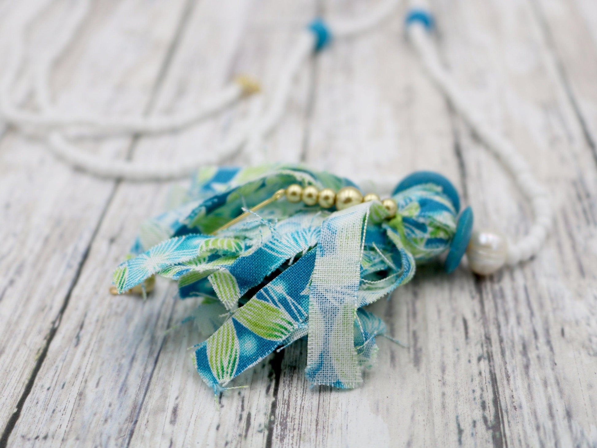 Unique One-of-a-Kind Avant Garde Abstract Inspired Fabric Tassel Elephant Over-Head Necklace with Glass Beads 42" Total Length Handmade - Monkeysmojo