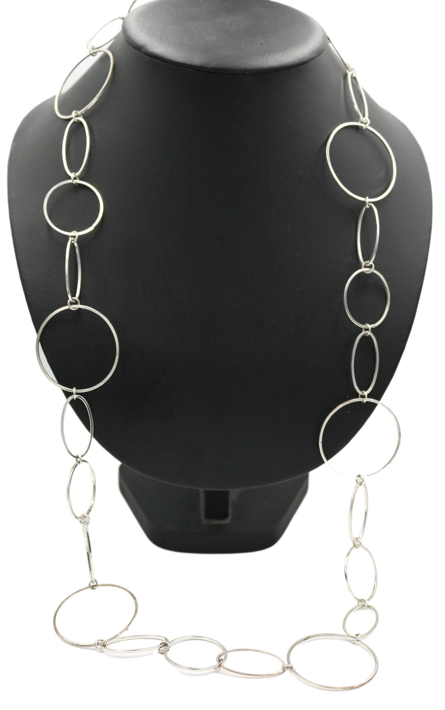 Retro Inspired 2000s Silver Tone Mixed Metals 35-38" Long Adjustable Silver Circles Statement Costume Necklace - Monkeysmojo