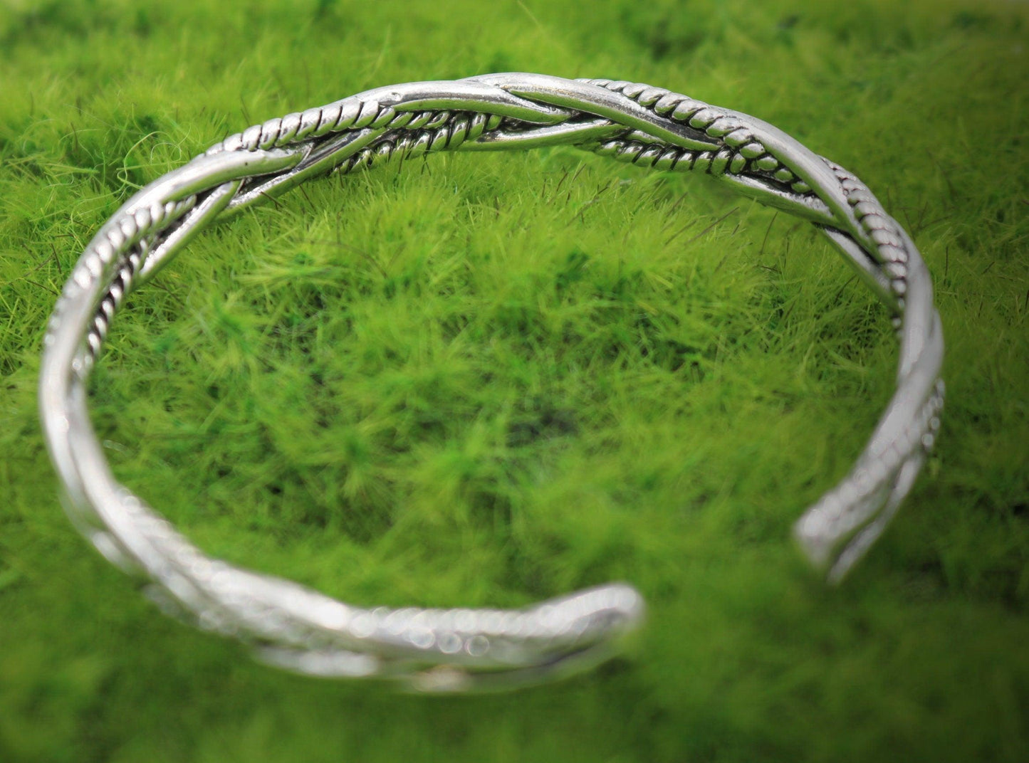 Men's Sterling Silver Toned Woven Style Bracelet Cuff - Great Gift for Men - Stunning Quality Themed Viking Norse Antiqued Style - Monkeysmojo