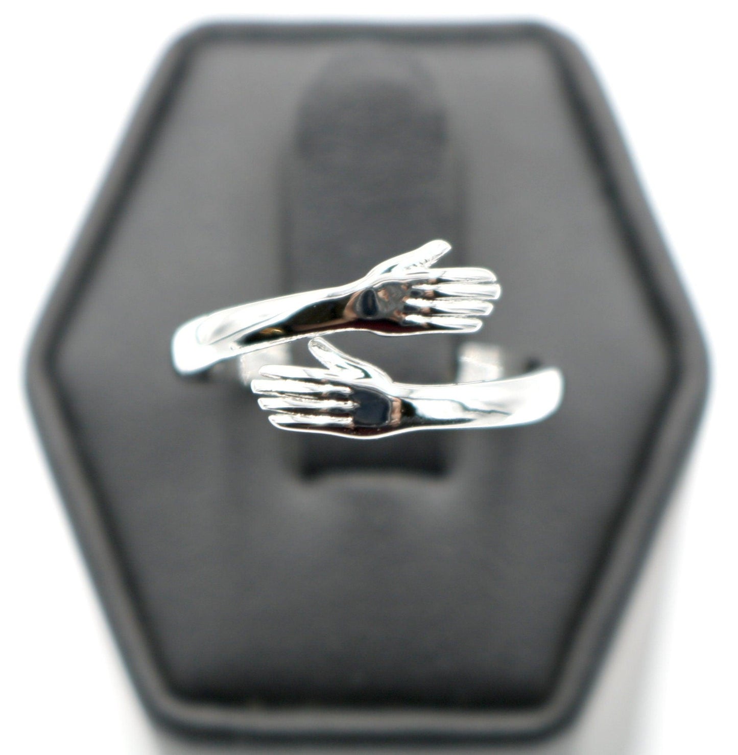 Stunning Silver Toned Love Hugging Detailed Hand Stackable Ring - Hug Ring 2021 Cute Design Ring Adjustable Ladies Open Ring - New - Monkeysmojo