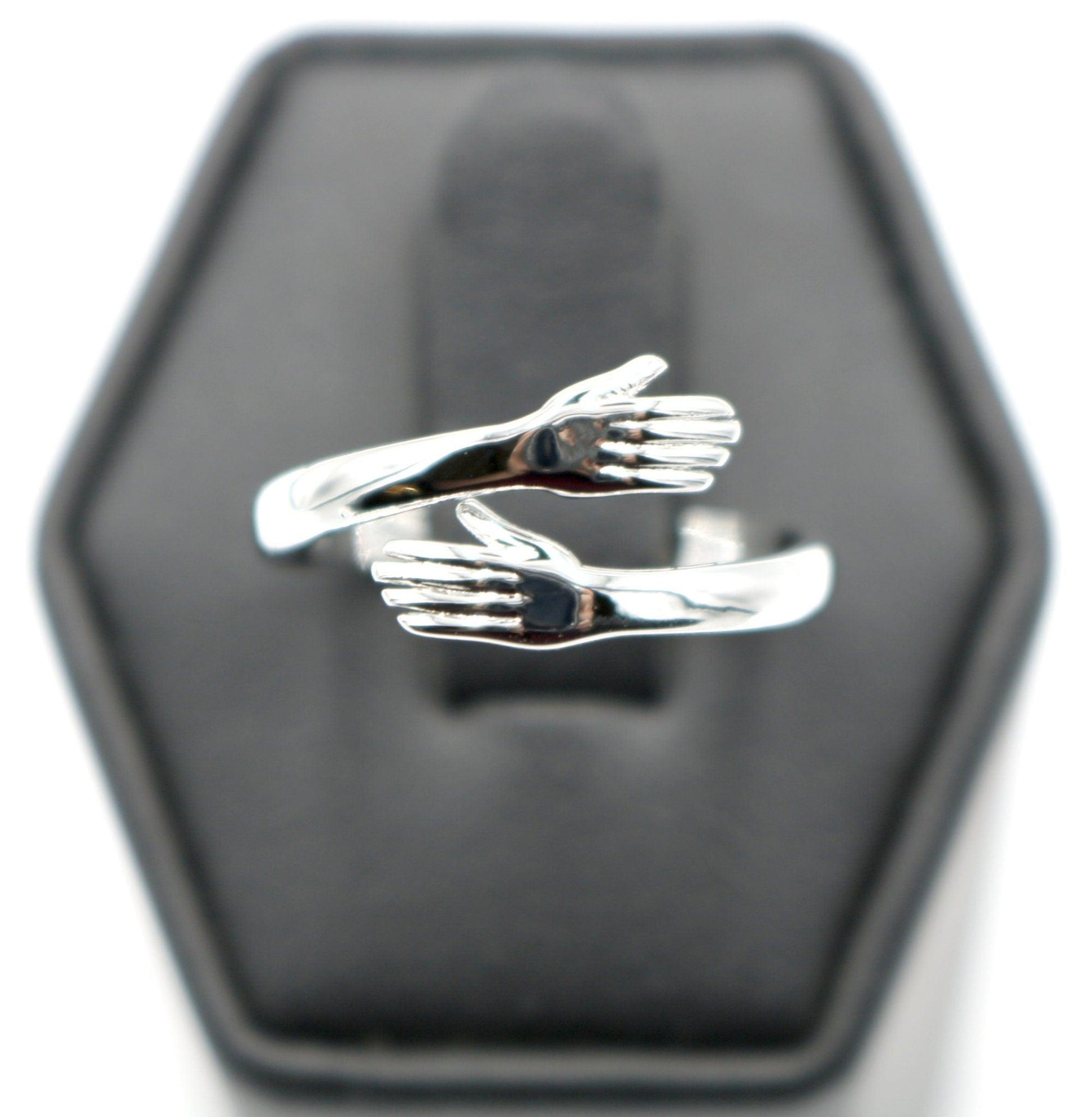 Stunning Silver Toned Love Hugging Detailed Hand Stackable Ring - Hug Ring 2021 Cute Design Ring Adjustable Ladies Open Ring - New - Monkeysmojo