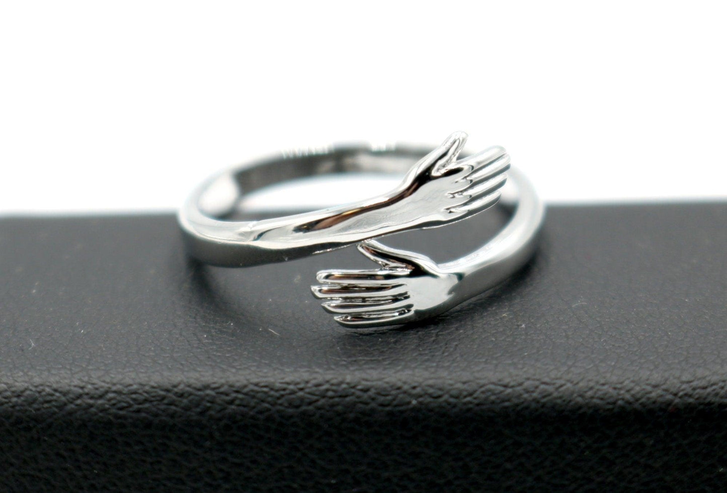 Stunning Silver Toned Love Hugging Detailed Hand Stackable Ring - Hug Ring 2021 Cute Design Ring Adjustable Ladies Open Ring - New - Monkeysmojo