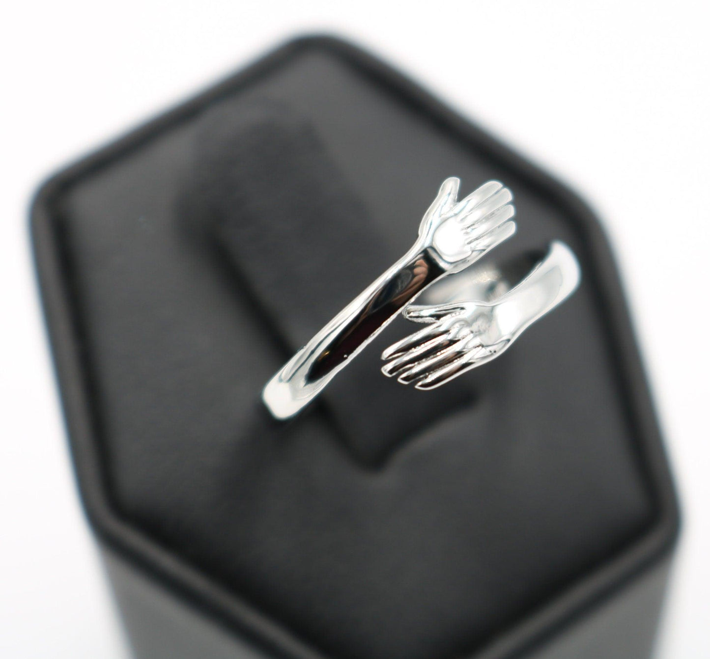Stunning Silver Toned Love Hugging Detailed Hand Stackable Ring - Hug Ring 2021 Cute Design Ring Adjustable Ladies Open Ring - New - Monkeysmojo