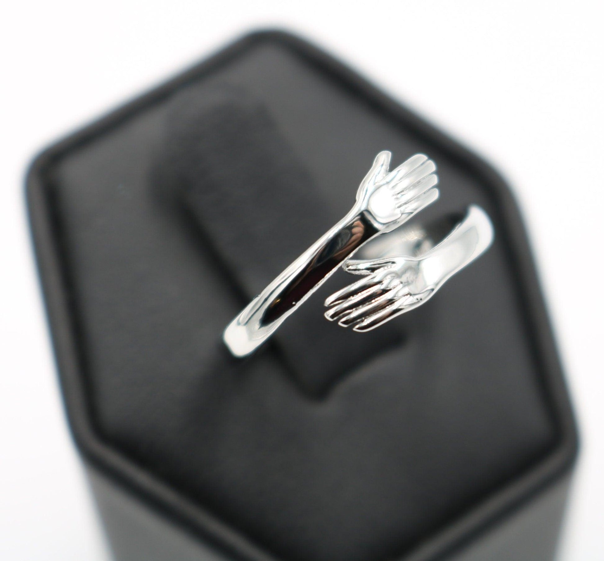 Stunning Silver Toned Love Hugging Detailed Hand Stackable Ring - Hug Ring 2021 Cute Design Ring Adjustable Ladies Open Ring - New - Monkeysmojo