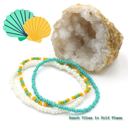 Stunning and Fun Beach Vibes in Cold Times 3 Piece Stack Bracelet Set Beaded Bracelets Boho Bracelets Handmade Glass Beads Stretch Bracelet - Monkeysmojo