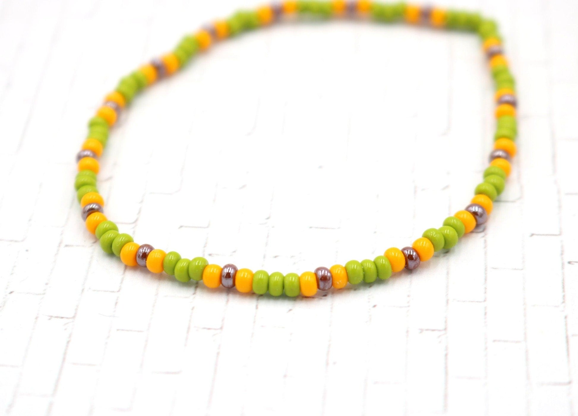 Four Corn and Seven Years Ago Yellow, Green, Brown Stretch Seed Danity Seed Bracelet Bright Bold Women's Stack Bracelet 2021 Gift Homemade - Monkeysmojo