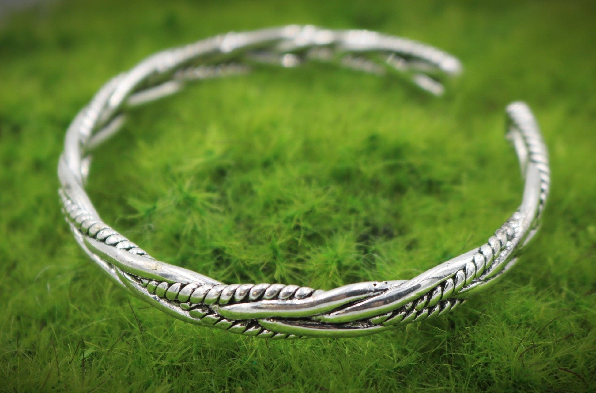 Men's Sterling Silver Toned Woven Style Bracelet Cuff - Great Gift for Men - Stunning Quality Themed Viking Norse Antiqued Style - Monkeysmojo