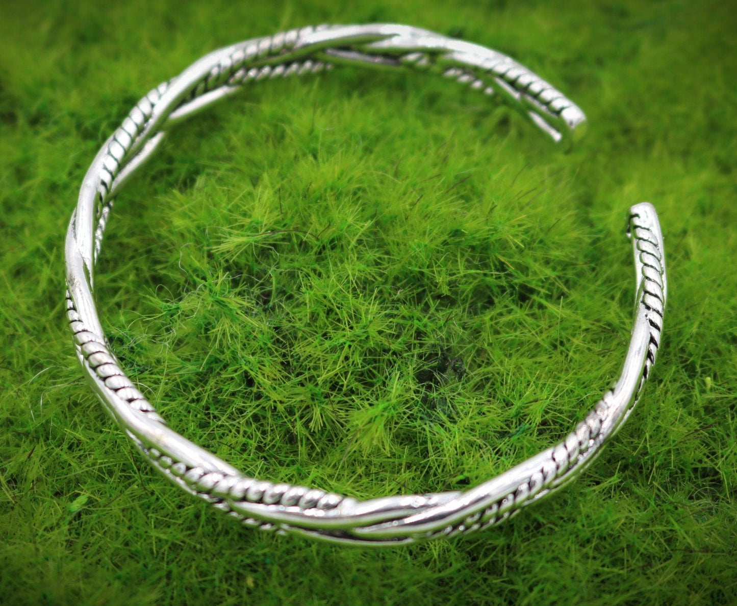 Men's Sterling Silver Toned Woven Style Bracelet Cuff - Great Gift for Men - Stunning Quality Themed Viking Norse Antiqued Style - Monkeysmojo