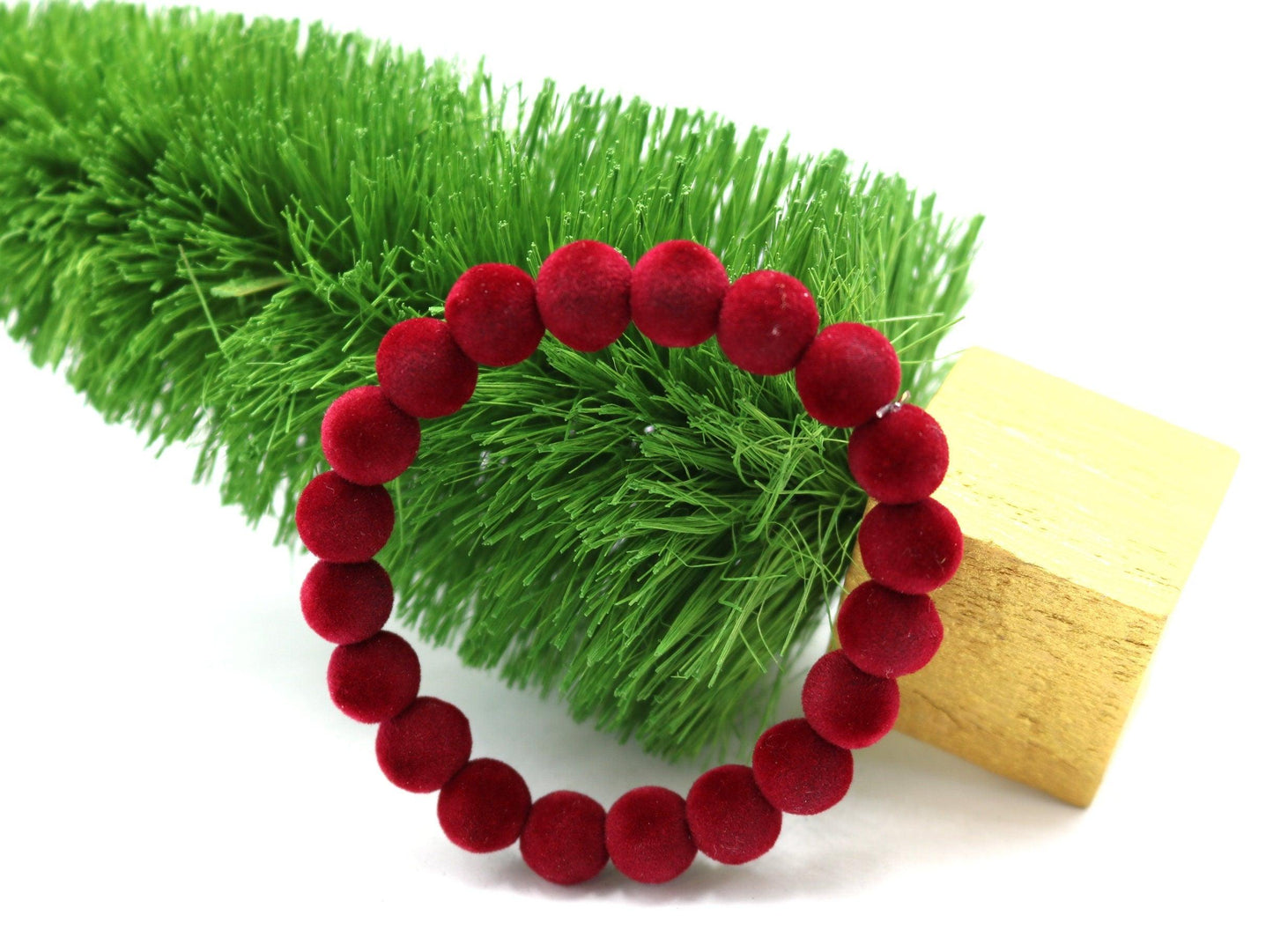 Holiday Vibes and Red Wine 10mm Velvet Acrylic Beads Beaded Stretch Bracelet - Monkeysmojo