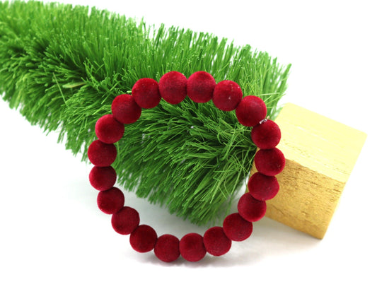 Holiday Vibes and Red Wine 10mm Velvet Acrylic Beads Beaded Stretch Bracelet - Monkeysmojo