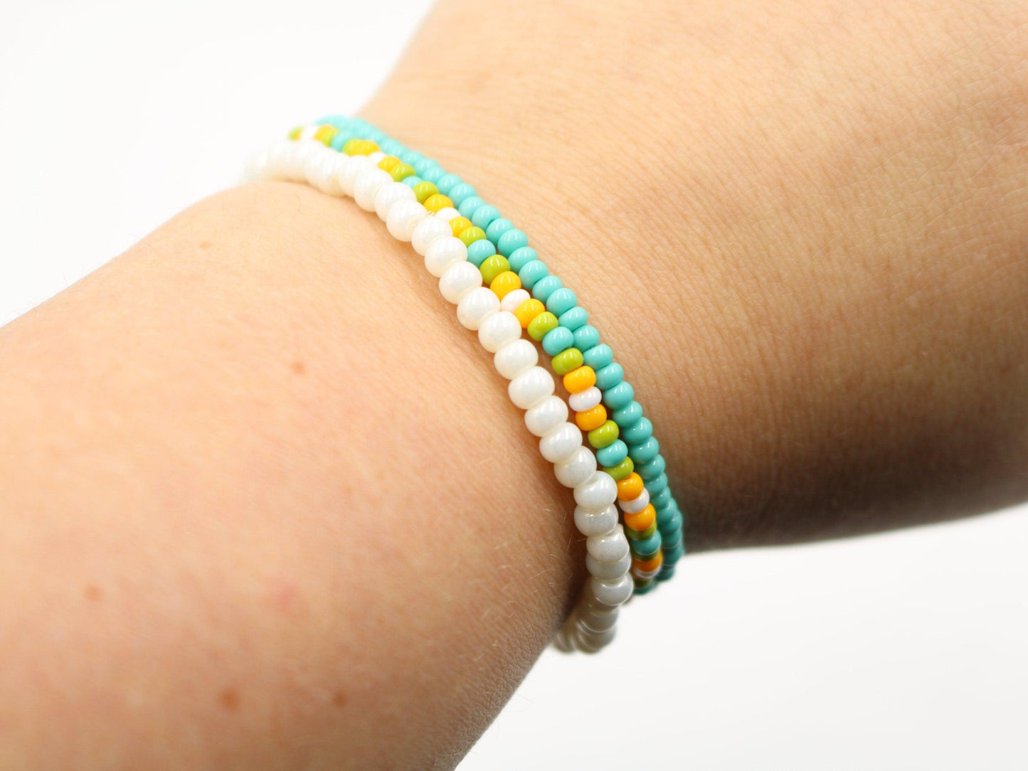 Stunning and Fun Beach Vibes in Cold Times 3 Piece Stack Bracelet Set Beaded Bracelets Boho Bracelets Handmade Glass Beads Stretch Bracelet - Monkeysmojo