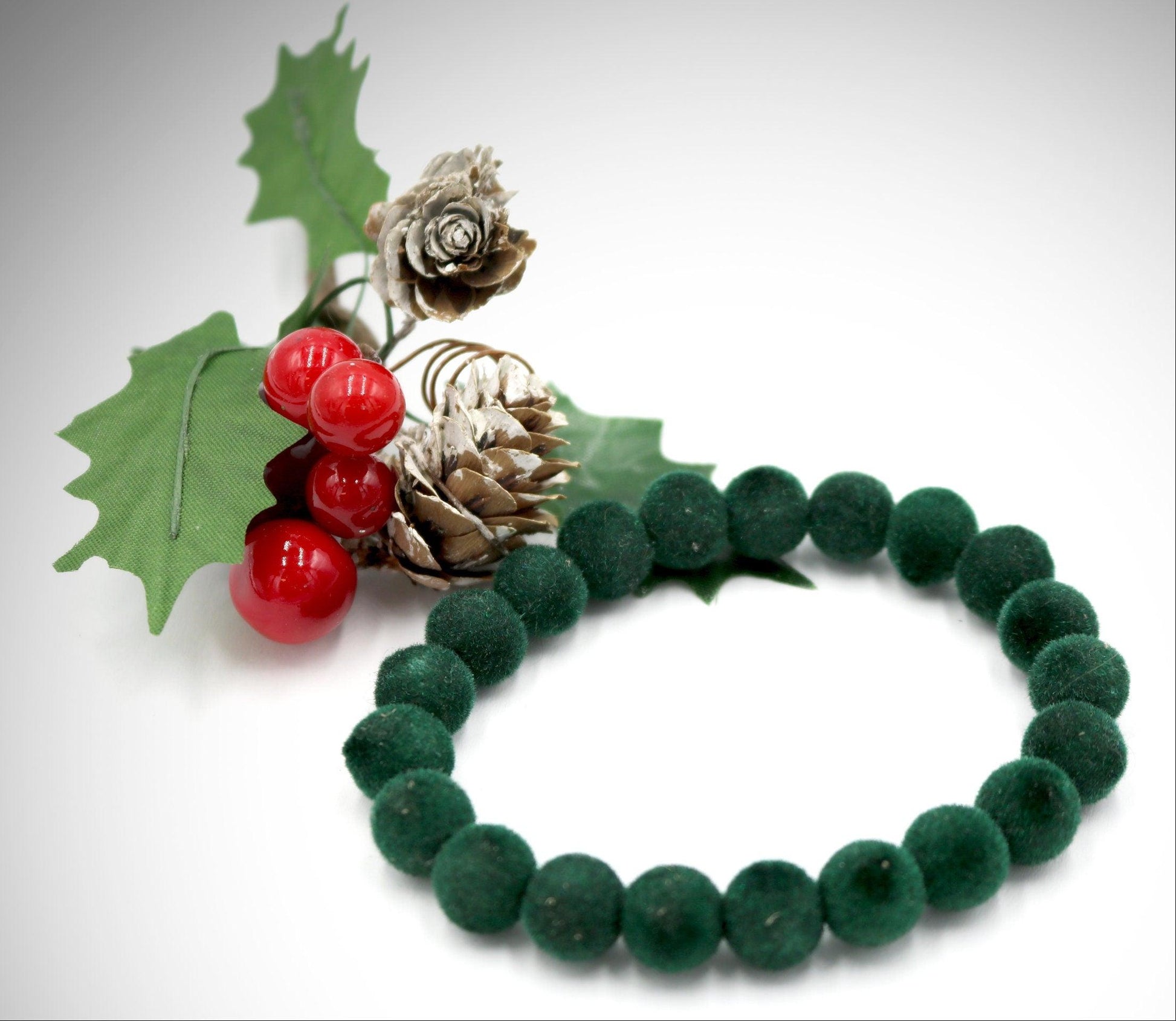 Holiday Vibes and Dark Green 10mm Velvet Acrylic Beads Beaded Stretch Bracelet - Monkeysmojo
