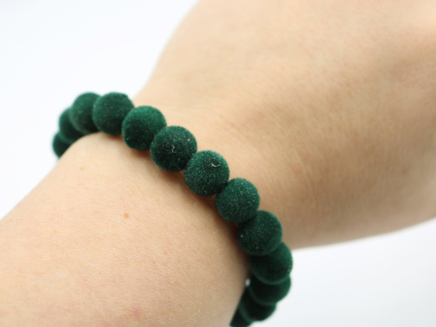 Holiday Vibes and Dark Green 10mm Velvet Acrylic Beads Beaded Stretch Bracelet - Monkeysmojo