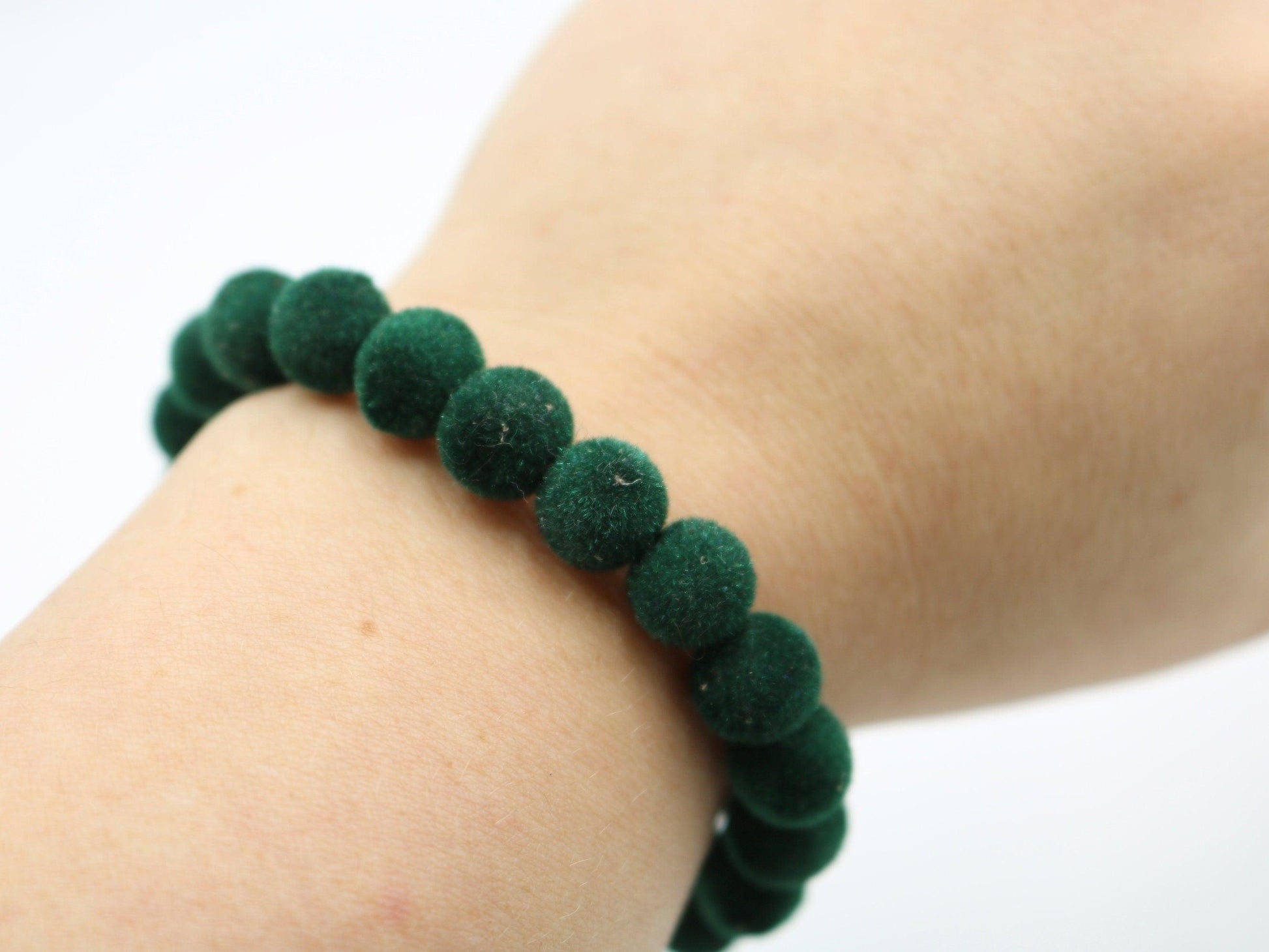 Holiday Vibes and Dark Green 10mm Velvet Acrylic Beads Beaded Stretch Bracelet - Monkeysmojo