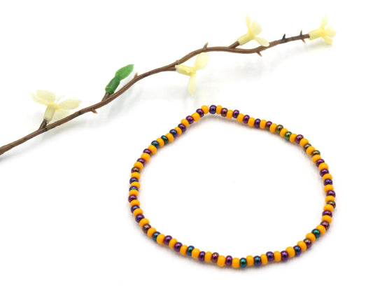 Geaux Tigers! Bold Bright Golden Yellow 8/0mm Seed Beads with Iridescent Purple Glass Bead Stretch Bracelets Women’s Gift 2020 - Monkeysmojo