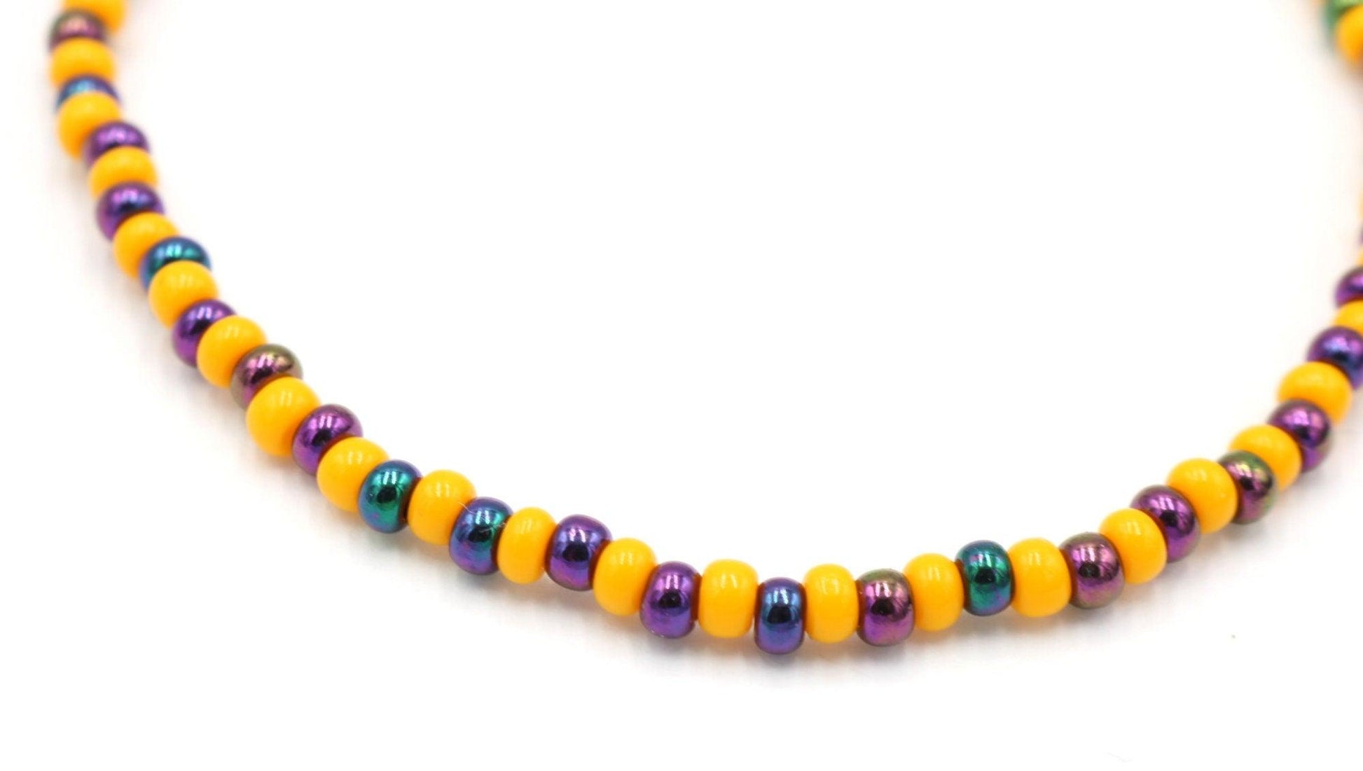 Geaux Tigers! Bold Bright Golden Yellow 8/0mm Seed Beads with Iridescent Purple Glass Bead Stretch Bracelets Women’s Gift 2020 - Monkeysmojo