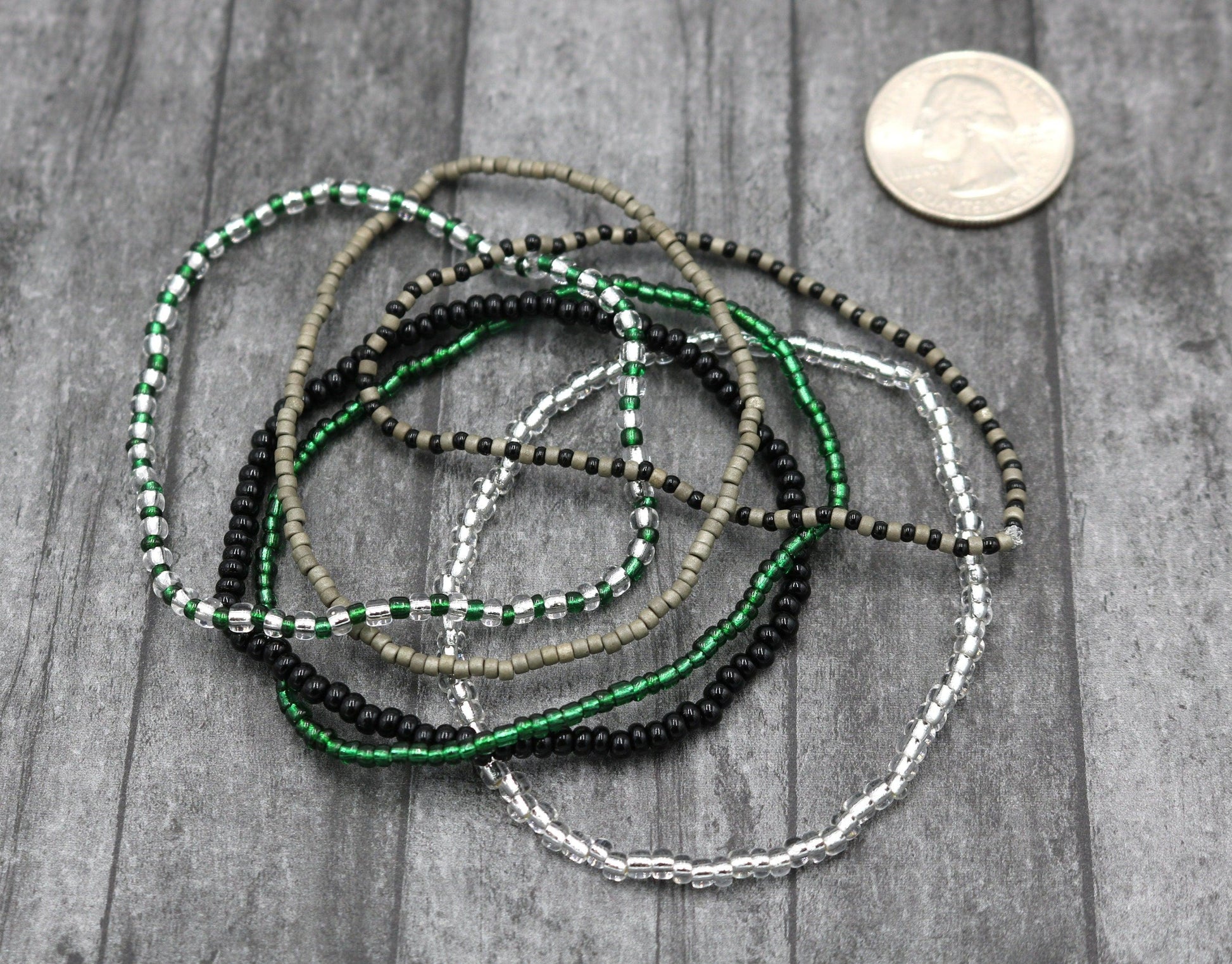 Slither and Slide with this Slytherin Inspired 6 Stretch Boho Bracelet Set – Silver, Black, Green and Grey – Women’s Bracelets Fantasy - Monkeysmojo