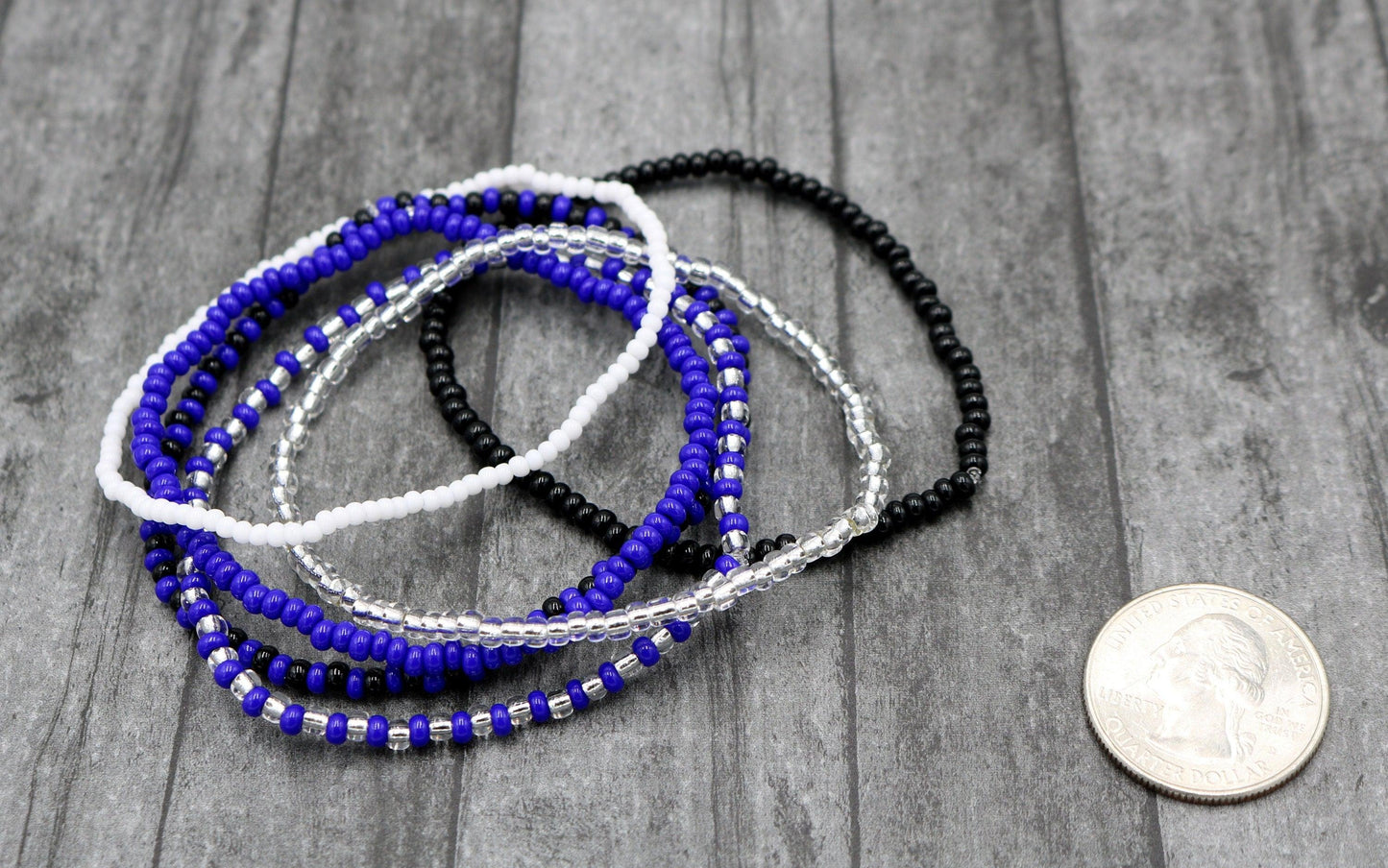 Dallas Texas Cowboys Football Fandom Inspired 6 Stretch Boho Bracelet Set – Blue, Silver, Black, White and Grey Women’s Bracelets Tail Gate - Monkeysmojo