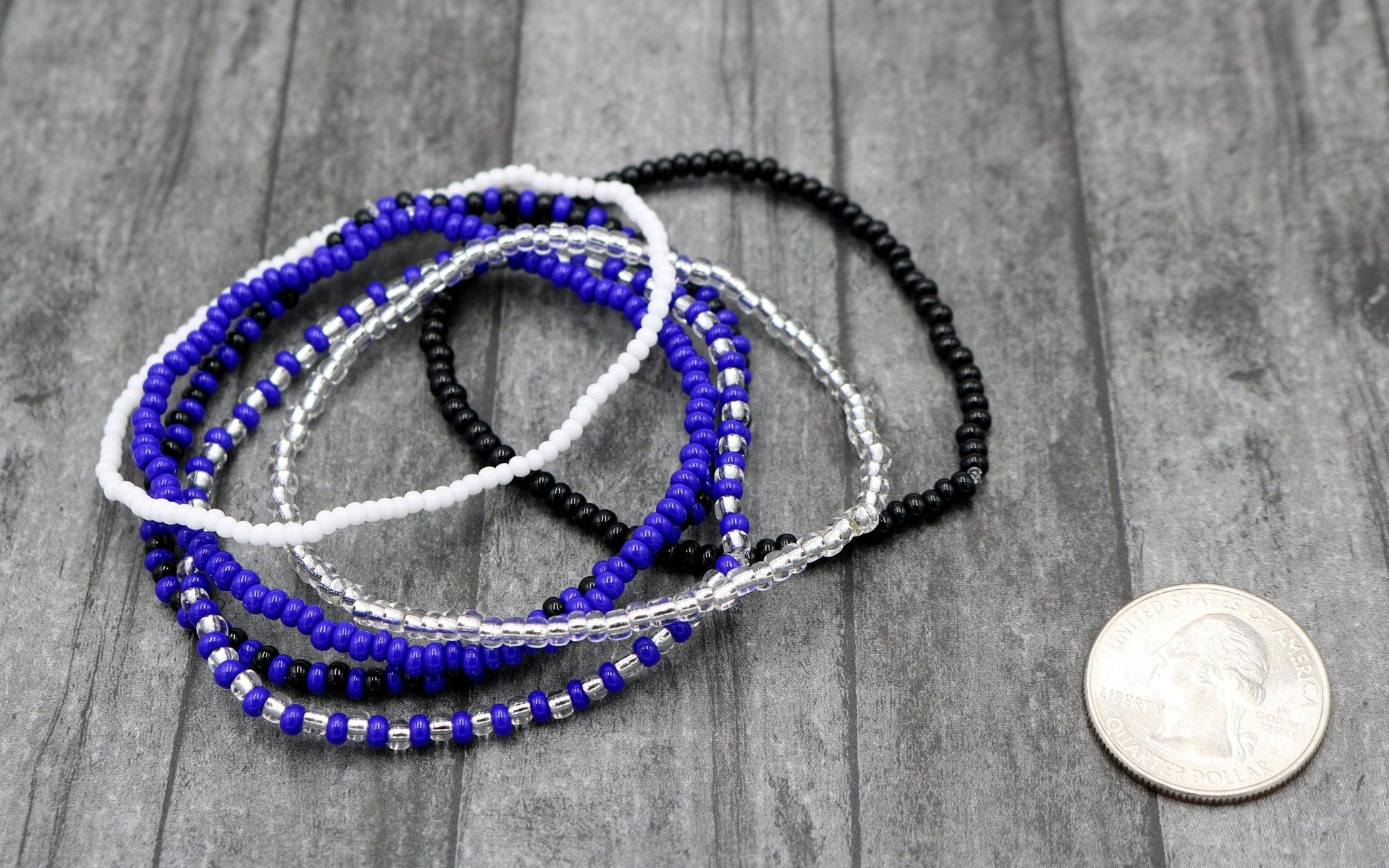 Dallas Texas Cowboys Football Fandom Inspired 6 Stretch Boho Bracelet Set – Blue, Silver, Black, White and Grey Women’s Bracelets Tail Gate - Monkeysmojo