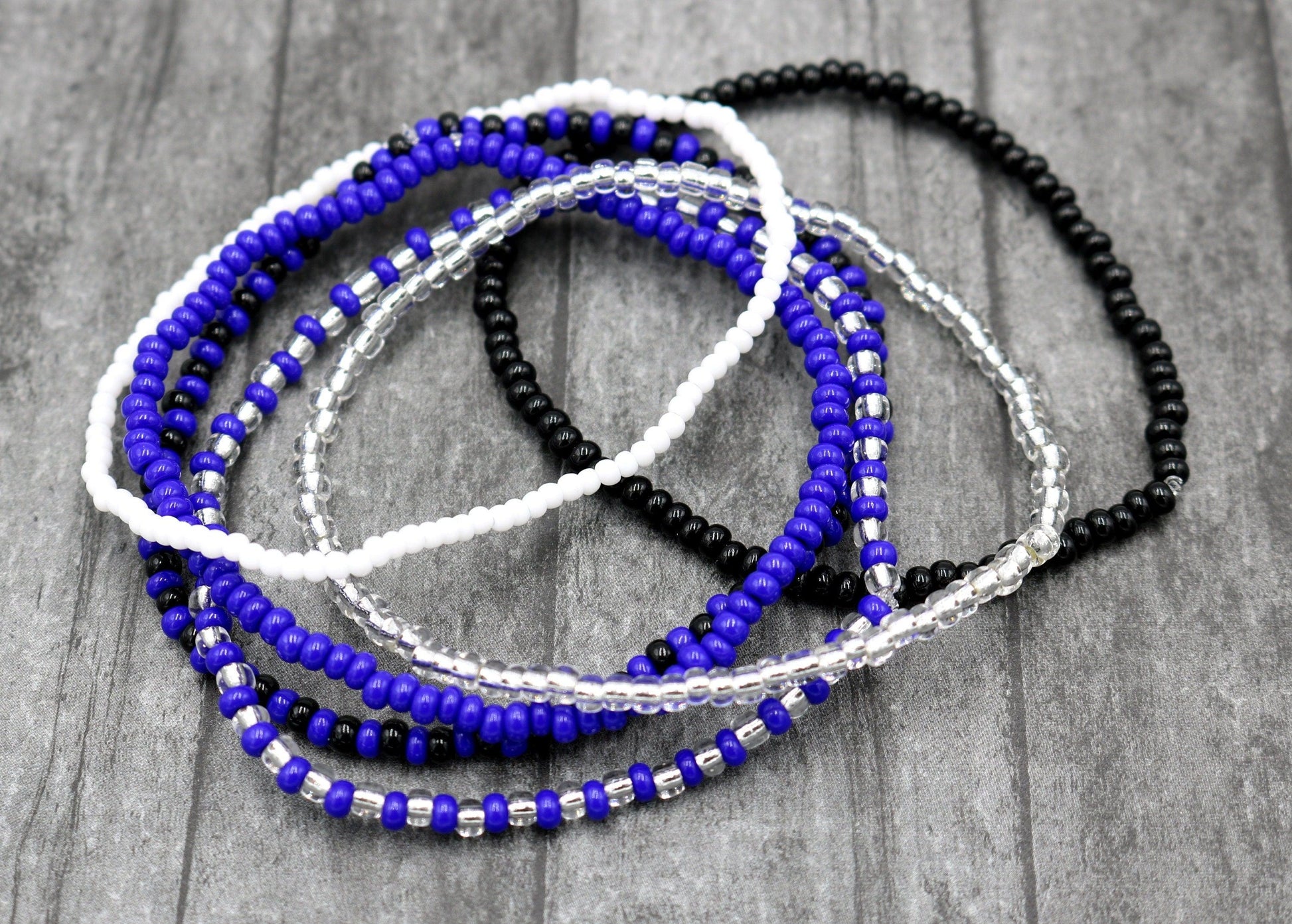 Dallas Texas Cowboys Football Fandom Inspired 6 Stretch Boho Bracelet Set – Blue, Silver, Black, White and Grey Women’s Bracelets Tail Gate - Monkeysmojo