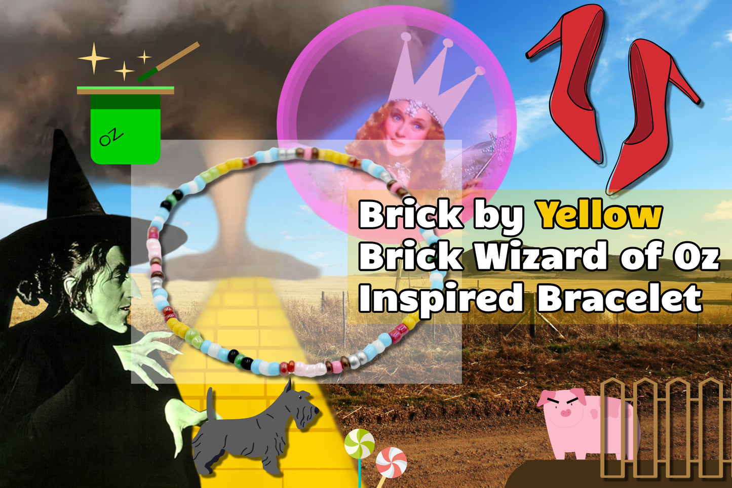 Brick by Yellow Brick Wizard of Oz Inspired Story Line Beaded Bracelet by Monkey's Mojo